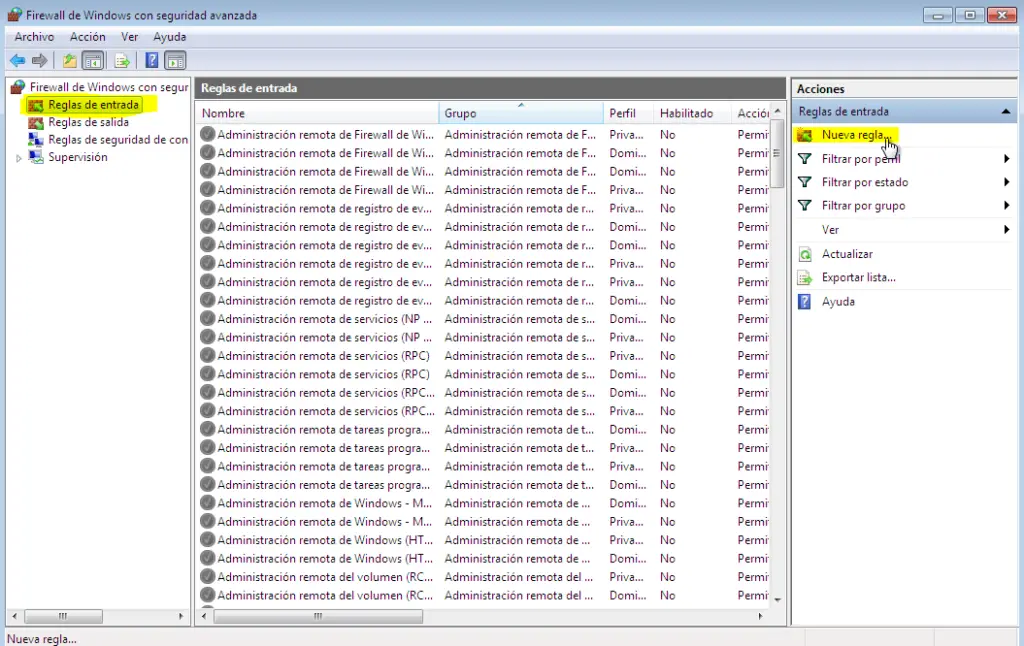 utilizar el escritorio remoto en Windows firewall