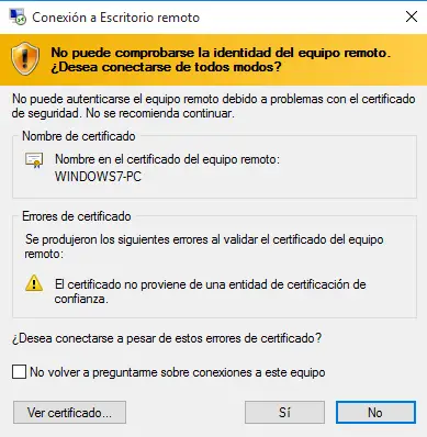 utilizar el escritorio remoto en Windows