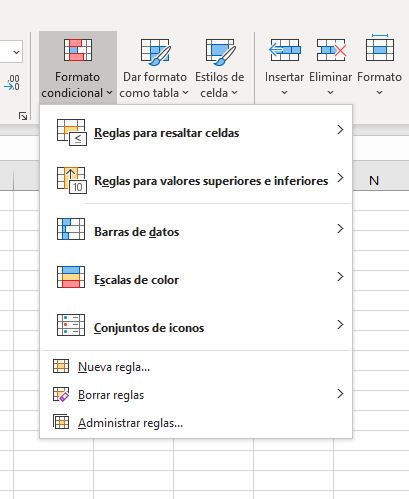 FORMATO CONDICIONAL menu