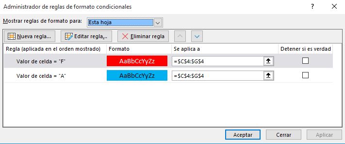 FORMATO CONDICIONAL - administrar reglas