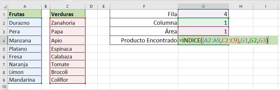 Función INDICE EJEMPLO 2