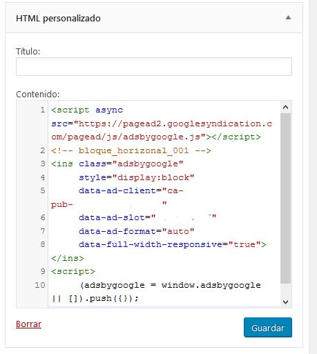 Crear un bloque de anuncios de adsense wordpress